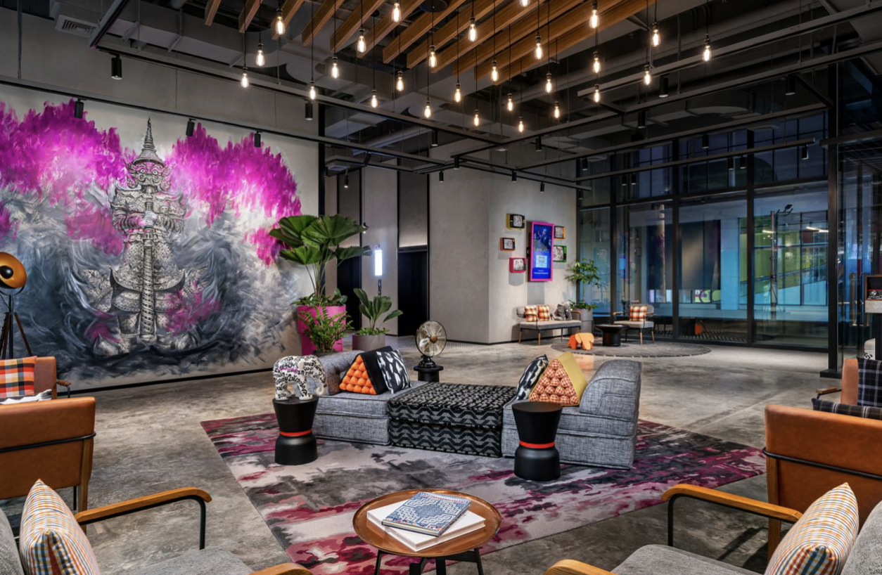 Moxy Bangkok lobby and bar